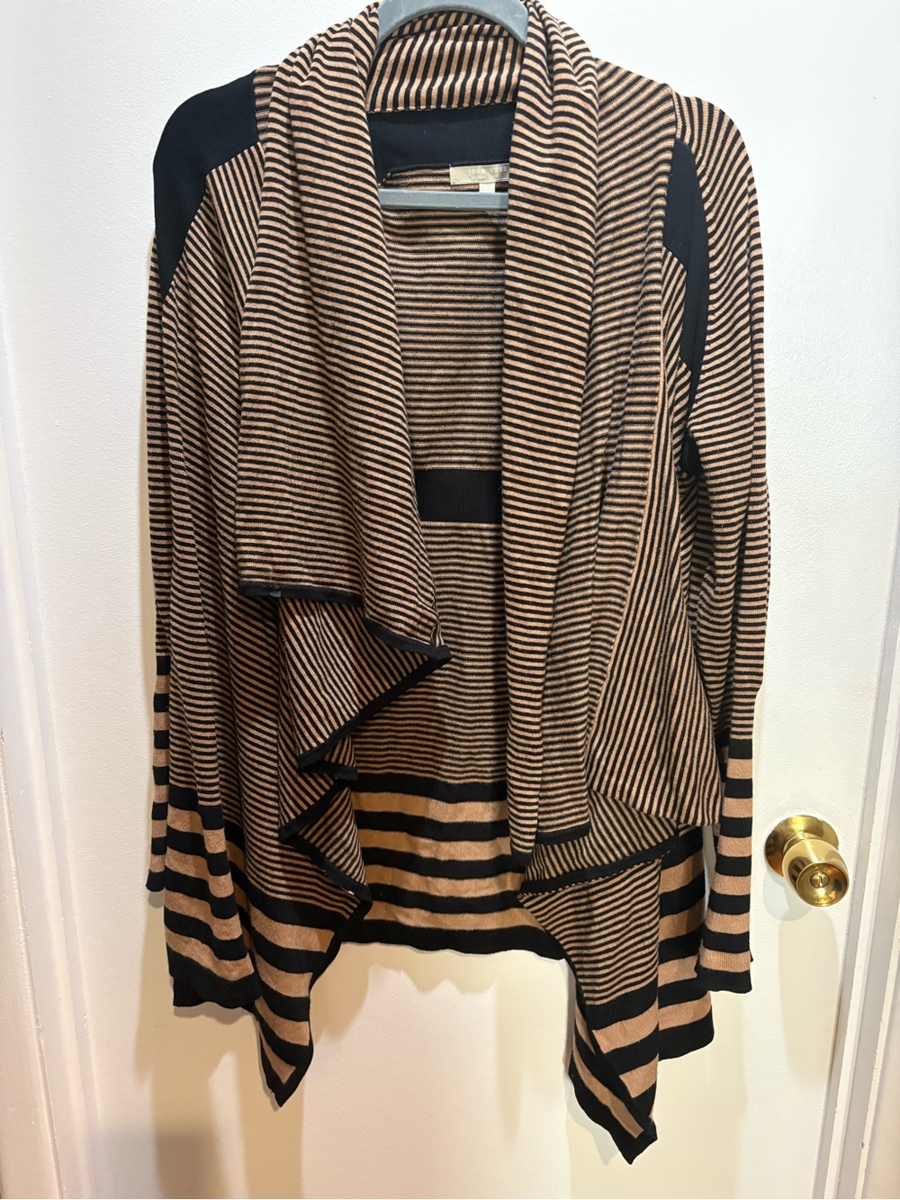 Joan Vass Black and Tan Striped Draped Cardigan